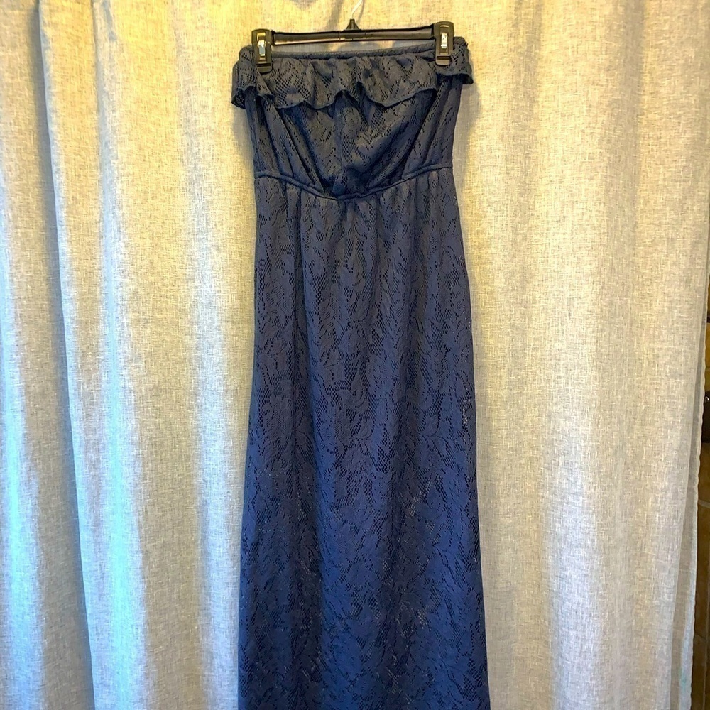 Trixxi blue lace overlay strapless maxi medium